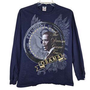 Phat Farm President Obama T-Shirt Mens Sz 2XL Navy Blue Gold Glitter Long Sleeve